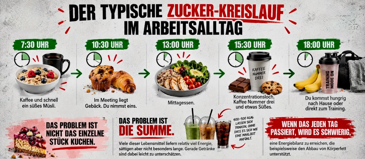 typischer zuckerkreislauf im arbeitsalltag